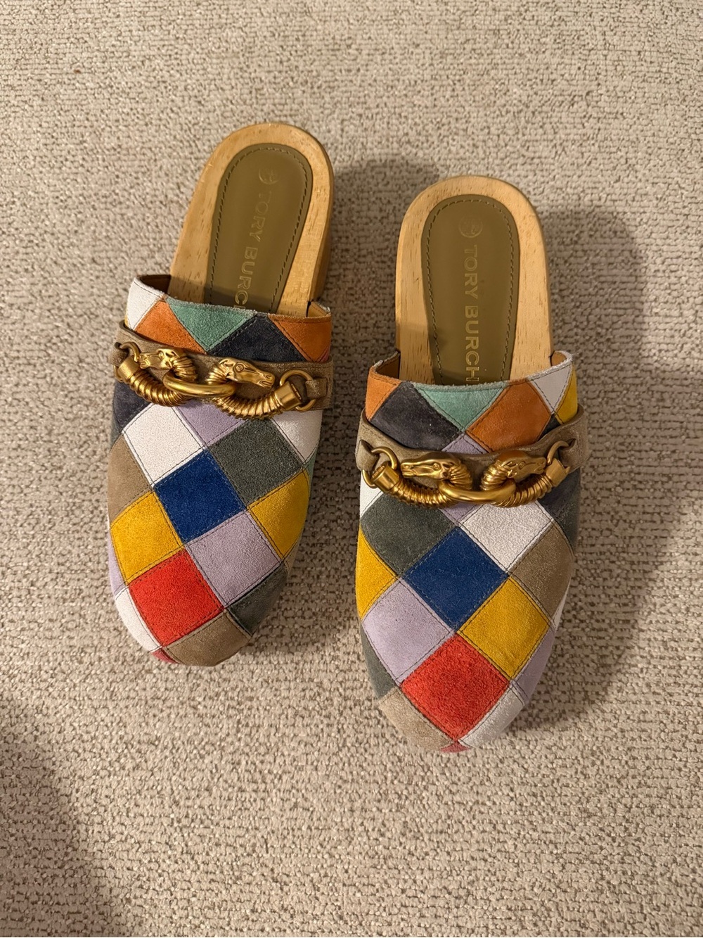 Tory Burch Jessa Patchwork Suede Clog Sandals Size 9 - Picture 5 of 12